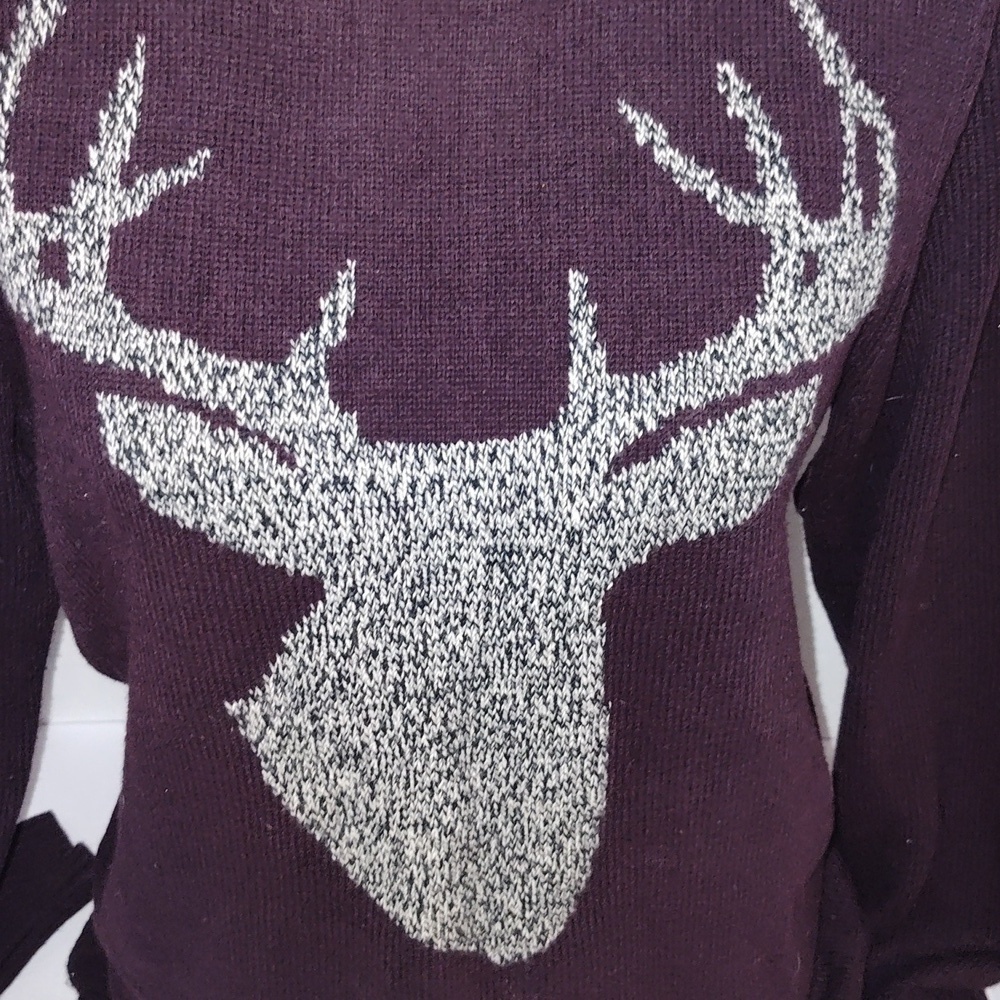 Urban Pipeline Men's Deer Knit Sweater Medium Burgundy Cotton Blend - Picture 3 of 9